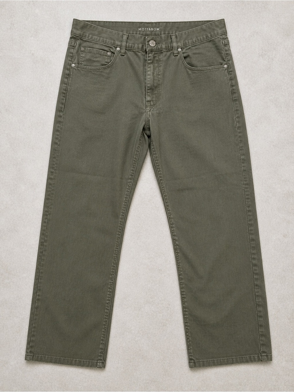 Mott & Bow Olive Straight Pants Men W38 L30 Stretch Cotton Capsule Wardrobe